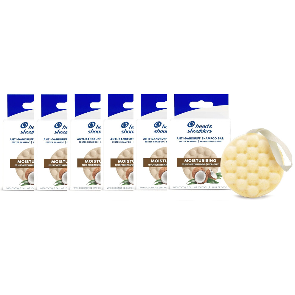 6 x Head & Shoulders Anti-Dandruff Solid Shampoo Bar, Moisturising, With Coconut Oil, 70g