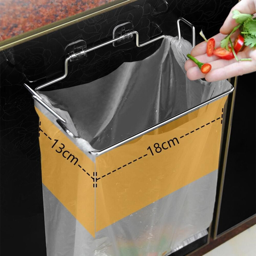 Household Trash Rack Cabinet Door Garbage Bags Holder Stainless Steel Closet Garbage Storage Holder Kitchen Storage Supplies No Punching Bracket