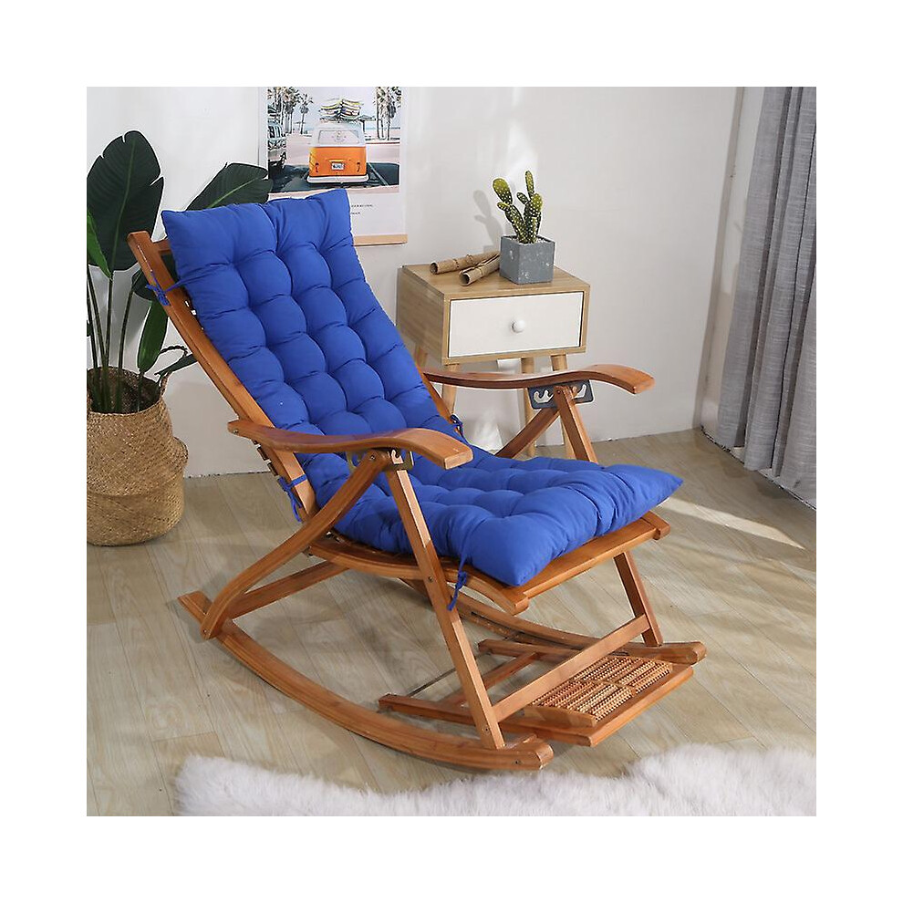 (Blue) Long Folding Recliner Rocking Chair Cotton Cushion Plush Cushion Bamboo Chair Cushion