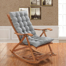 (Grey) Long Folding Recliner Rocking Chair Cotton Cushion Plush Cushion Bamboo Chair Cushion