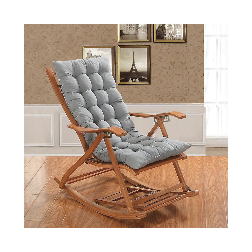 (Grey) Long Folding Recliner Rocking Chair Cotton Cushion Plush Cushion Bamboo Chair Cushion