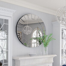 Round Decorative Mirror 80cm Silver Vanity with Sunburst Glass Edge