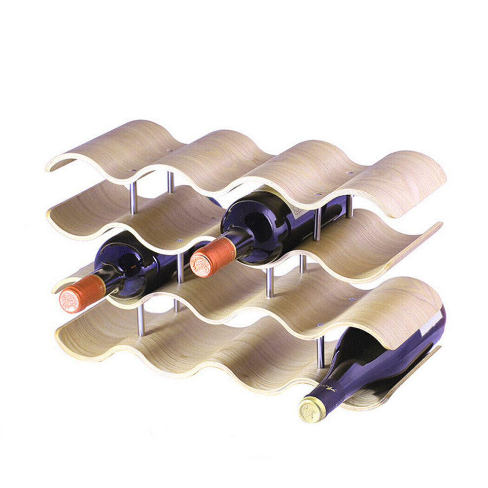Wave Art Bamboo Wine Rack 4 Tiers 14 Bottle Holder Home Bar Countertop