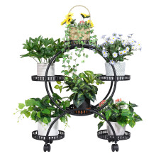 Metall 6 Topf Pflanzenständer Dekorative Blumentopfhalter mit Rädern