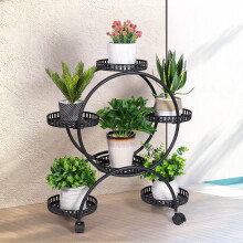 Metall 6 Topf Pflanzenständer Dekorative Blumentopfhalter mit Rädern