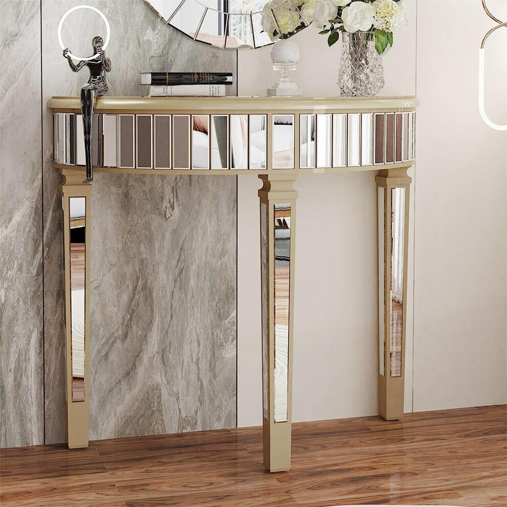 Artloge Half-Moon Mirrored Tall Decorative Console Table Semi Sofa Table White