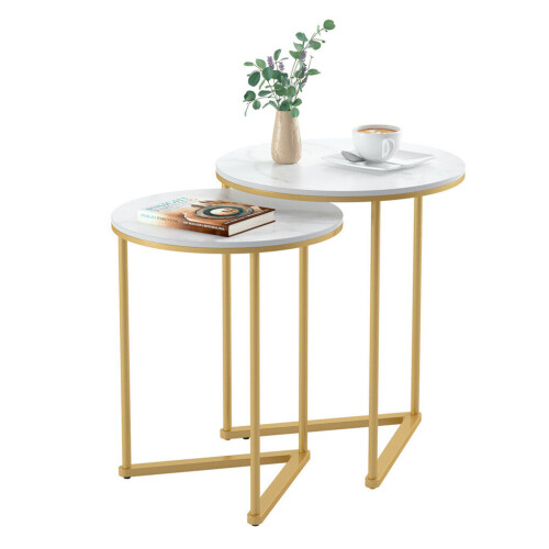 Modern Round Nesting Table Set of 2 Coffee End Desk