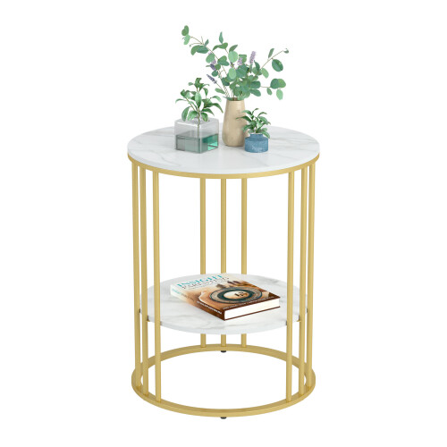 2 Tier Modern Round End Table Sofa Side Sintered Stone Desk