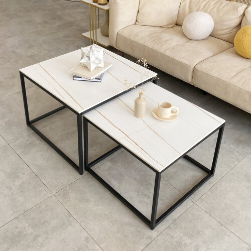 Rectangle Nesting Coffee Side Table Set Living Room Sintered Stone