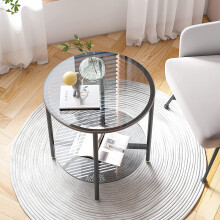Tempered Glass End Table: 20 inch Side Desk with 2 Tier Round Shelf