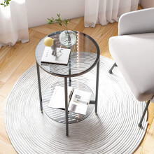 Tempered Glass End Table 22 inch Side Desk with Round Storage Shelf
