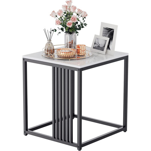 Marble Top Side Table Black: 2 Tier Square End Tables 40 x 45cm