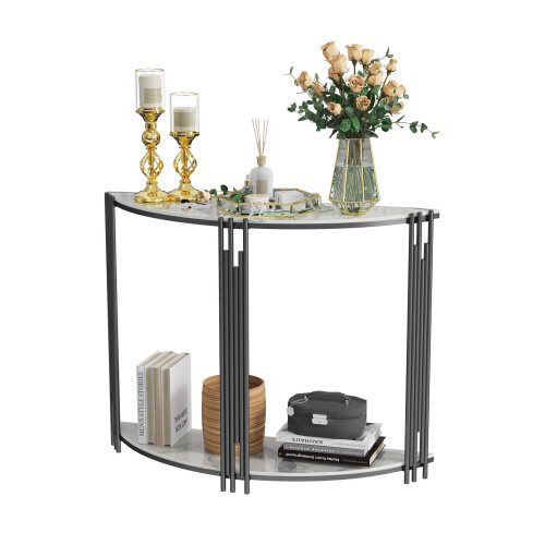 Modern Half Moon Sintered Stone Table with Storage for Entryway