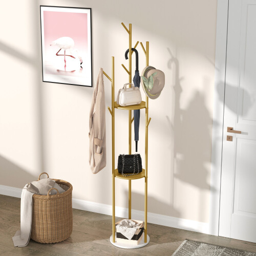 Marble Base Hall Tree Entryway Coat Rack Stand Clothes Hangers