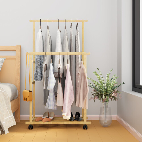 Heavy Duty Clothes Rail Double Layer Garment Hanging Display Stand