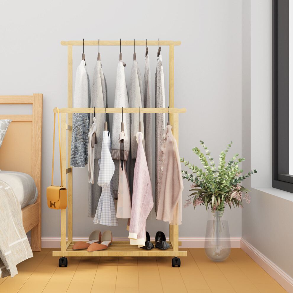 Unho Heavy Duty Clothes Rail Double Layer Garment Hanging Display Stand Yellow