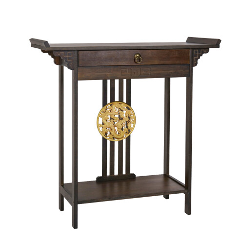 2 Tiers Classic Bamboo Console Table with Drawer Hallway Living Room