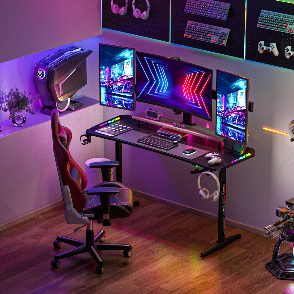 160cm Gaming Computer Desk RGB LED Racing Table Home Height Adjustable-image-OPC-PBYJQCS-NEW