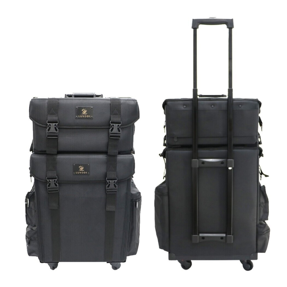 2 in 1 Makeup Case Nylon Wheeled Trolley Artist Makeup Train Case