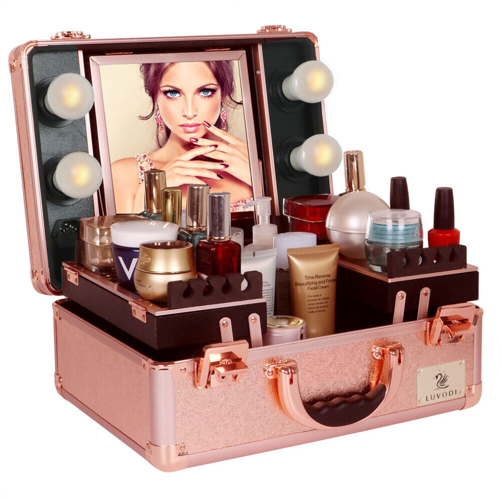 Mallette de maquillage professionnelle extensible en aluminium avec lumière et miroir