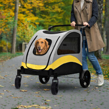 Folding Dog Travel Trolley: Large 55kg Pet Stroller for Cats & Dogs, 4-Wheel Jogger with Breathable Mesh & Adjustable Handle