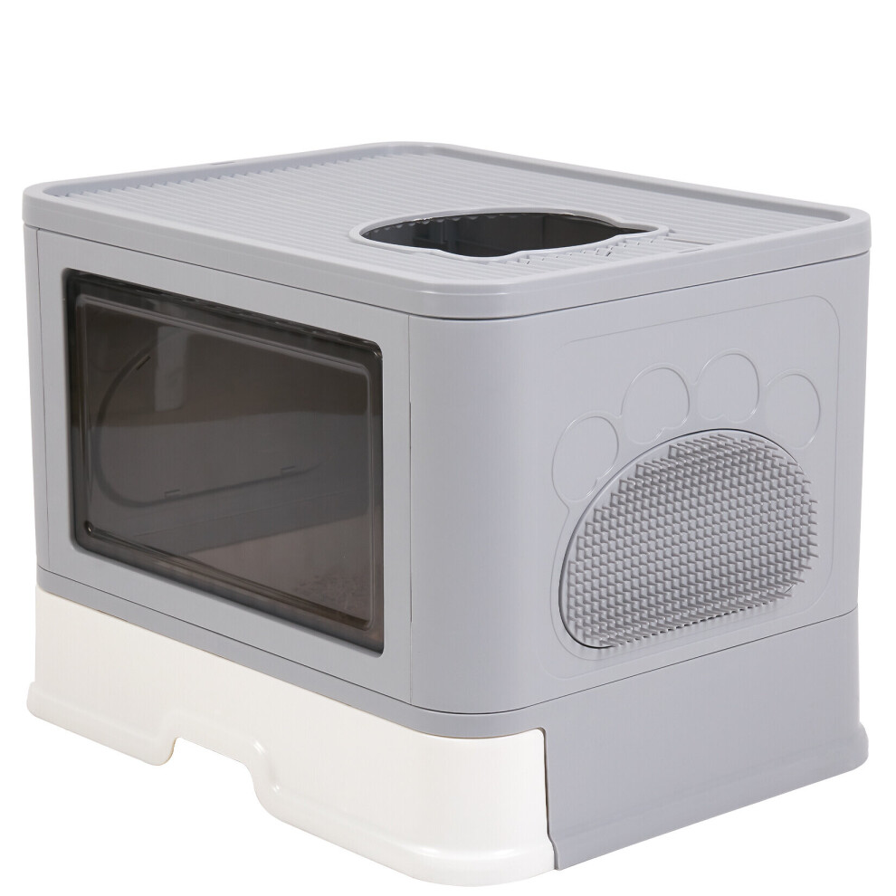 Cat Litter Tray Large Hooded Box With Seamless Filter Grooming Brush