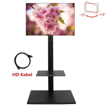 UNHO Verstellbarer Boden TV-Ständer mit Regal HD Kabel für 32''- 65'' TV 66 lbs
