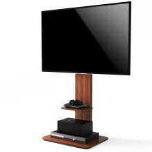 TV-Bodenständer mit Holzablagen Höhenverstellbar für 32-65 Zoll Fernseher