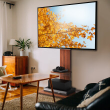 TV-Bodenständer mit Holzablagen Höhenverstellbar für 32-65 Zoll TVS