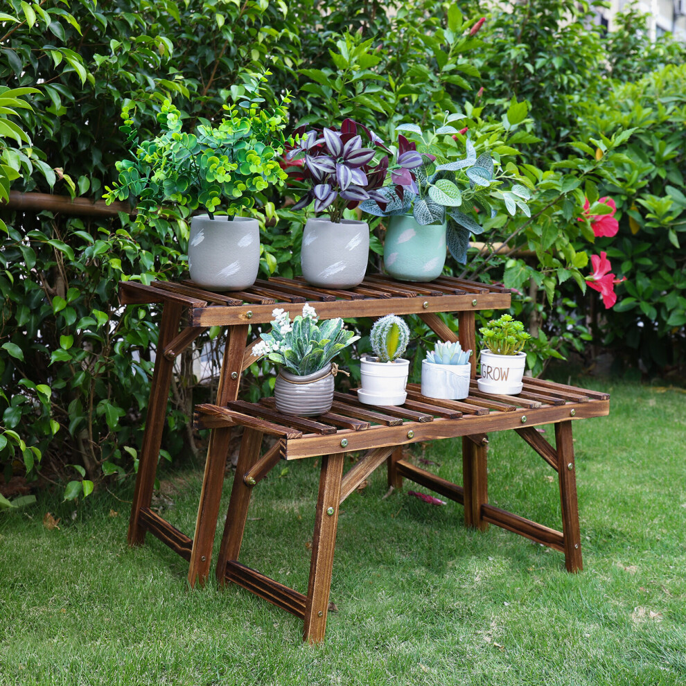 3Pack Wood Plant Rack Stand Ladder Garden Corner Flower Display Shelf