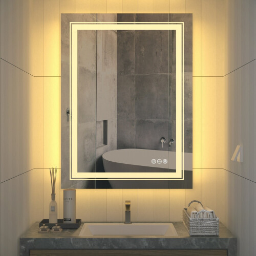 Led Backlit Light Badezimmer Spiegel Wandmontage Dimmer Makeup Spiegel