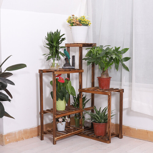 6-stufiger hölzerner Garten gestaffelt Blumen Display Pflanzenständer