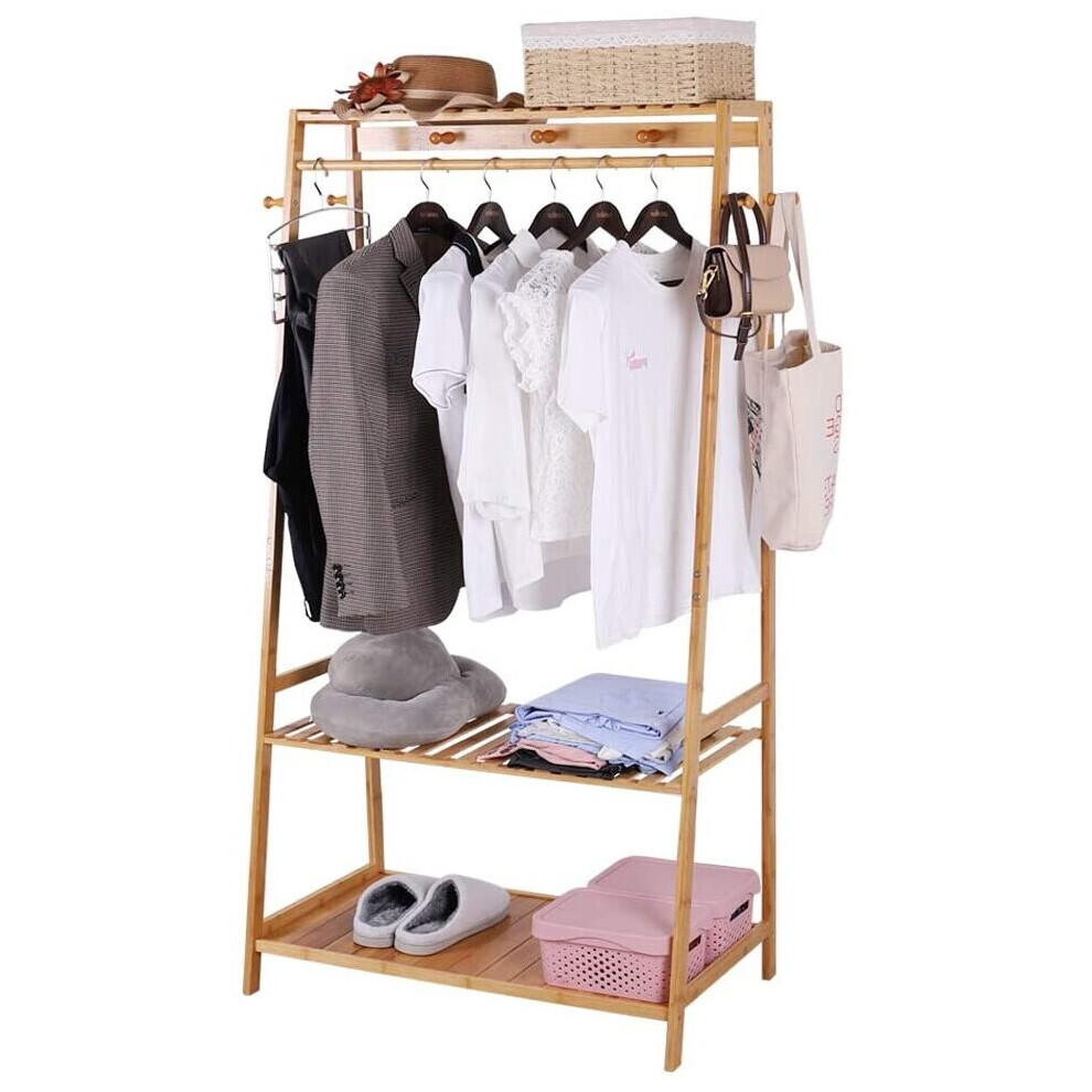 Home Rack à vêtements en bambou Etagère de rangement pour chaussures Manteaux Support à suspendre