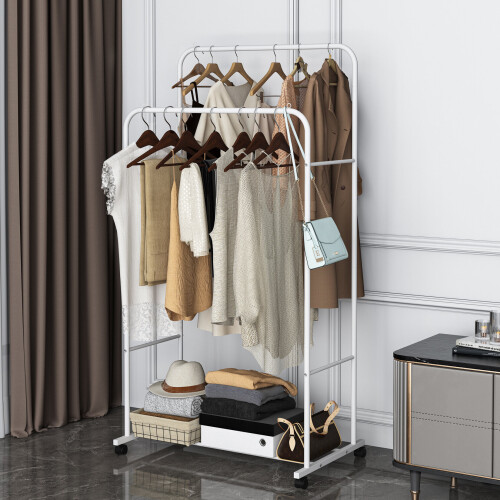 Metal Garment Rack Double Rail Clothes Storage Organizer Shelf