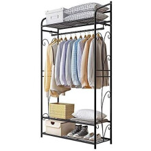 Porte-vêtements en métal noir Etagère de rangement pour vêtements suspendus Support pour chaussures