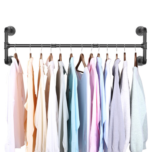 Wall Mount Hanging Garment Storage Rack Industrial Pipe Clothes  Rack