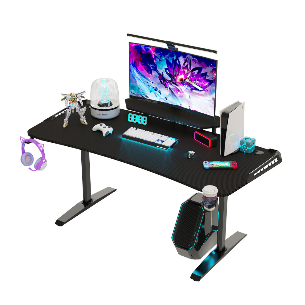 Fativo Bureau de jeu ergonomique avec étagère Lumières Led Table de travail pour ordinateur