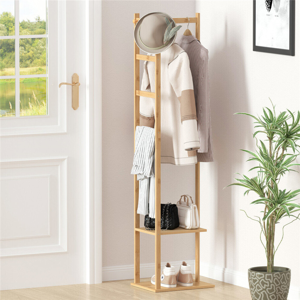 Unho Bamboo Garment Coat Clothes Stand Rack Hat Shoe Wooden Hanger Holder Brown
