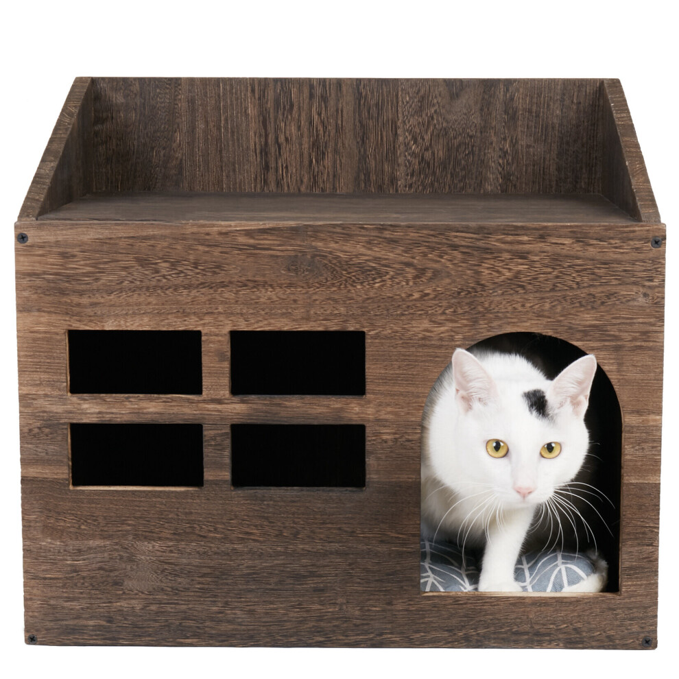 Maison d'intérieur en bois pour chat Abri pour animaux de compagnie Box fermé Meubles