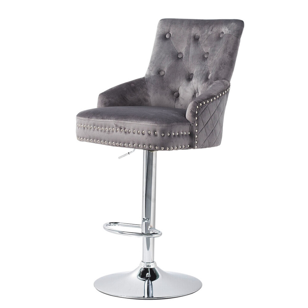Tabouret de bar pivotant réglable en velours gris avec dossier pour la maison