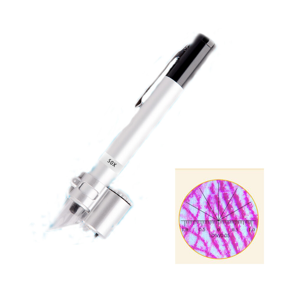 New 50X LED Illumination Pen Style Pocket Microscope Magnifying Glass with Reading Scales Portable Magnifier Jewelry Magnifiers