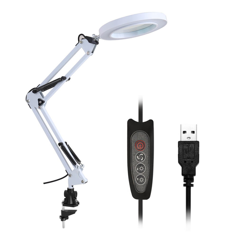 New NEWACALOX Professional 5X Magnifying Glass Desk Lamp Magnifier LED Light Foldable Reading Lamp Magnifier USB Power Supply Magnifier