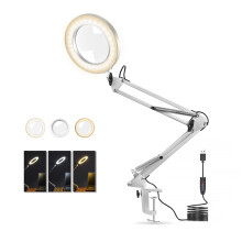 New 5X Swing Arm Mount Folding Magnifier Desk Table Clamp Lamp Magnifying Glass Len