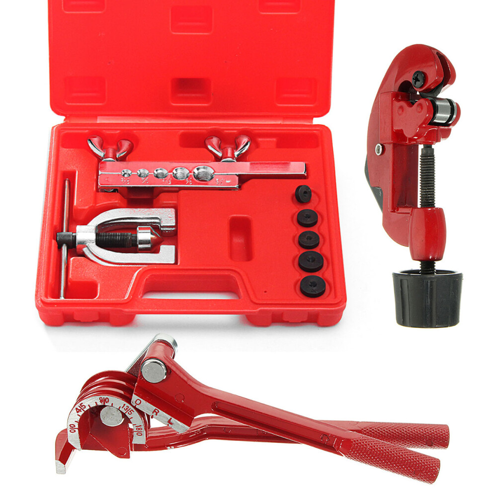 New 9Pcs Brake Pipe Flaring Kit Fuel Repair Tool Set Tube Bender Cutter Storage Box Light 623414360890