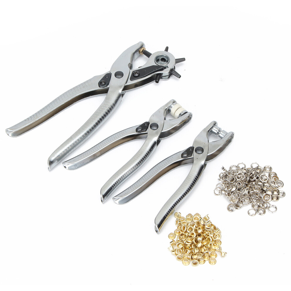 New 3Pcs Leather Belt Hole Punch+Eyelet Plier+Snap Button Grommet Setter Tool Kit 623414369572