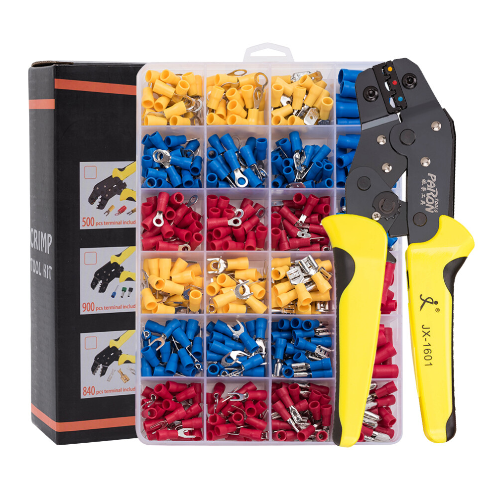 New Paron Jx-1601-01T Awg24-14 Crimper Plier Wire Crimper Tools Kit Ratchet Plier Hand Tools With 500Pcs Terminals 623414370066