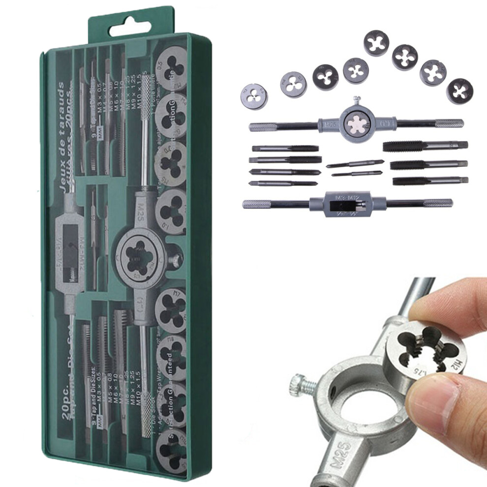New 20Pcs M3-M12 Screw Thread Metric Plugs Taps Tap Wrench Die Wrench Set 623414376259