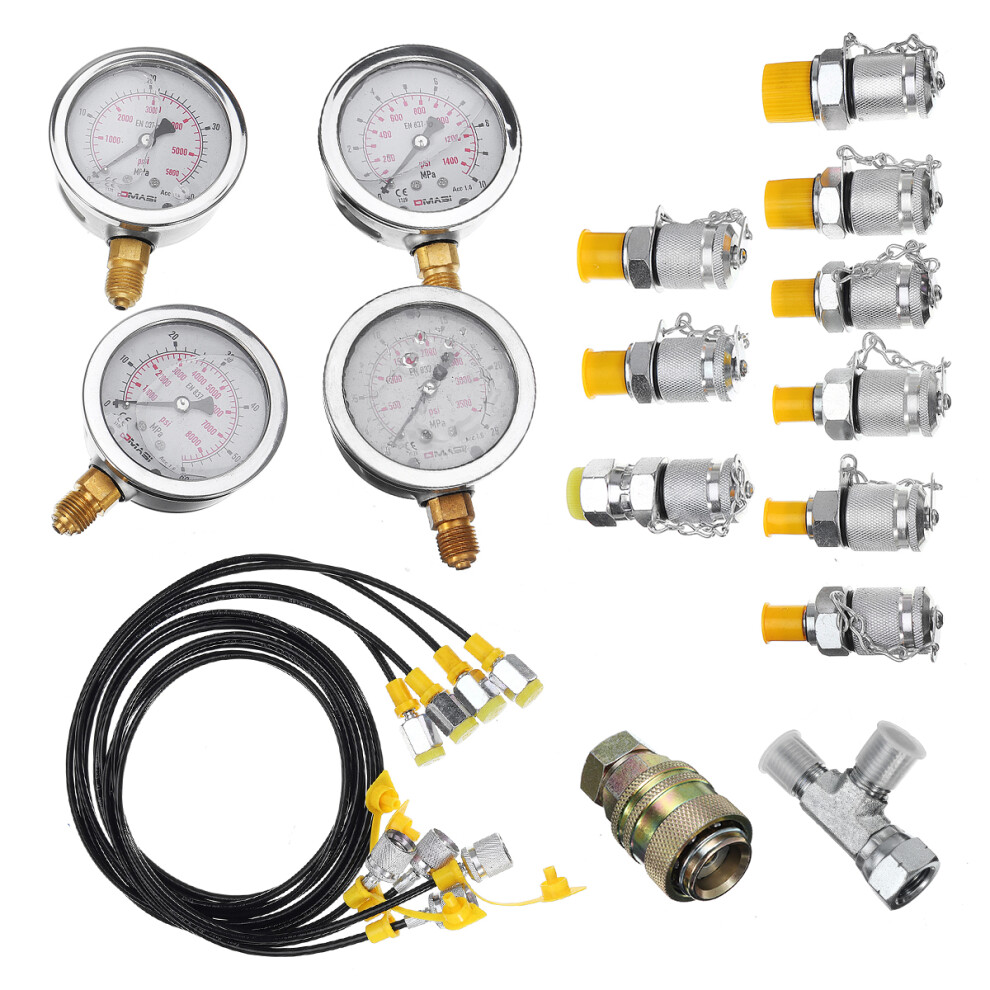 New 10/25/40/60Mpa Hydraulic Pressure Guage Test Kit With 4Pcs Oil Gauge Test Hose 729601517952