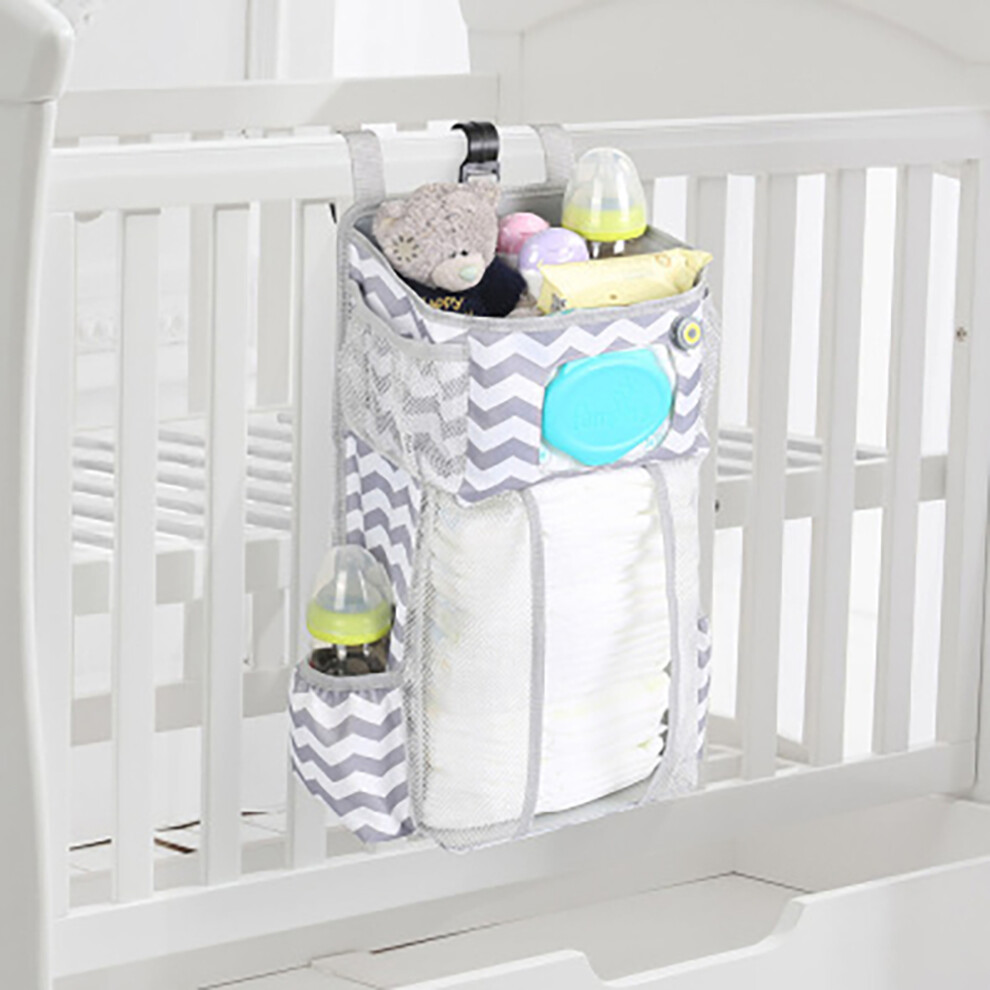 Baby Crib Hanging Storage Bag with LED Light Diaper Nappy Organizer Cot Bed Organizer Bag Infant Essentials Diaper Bag