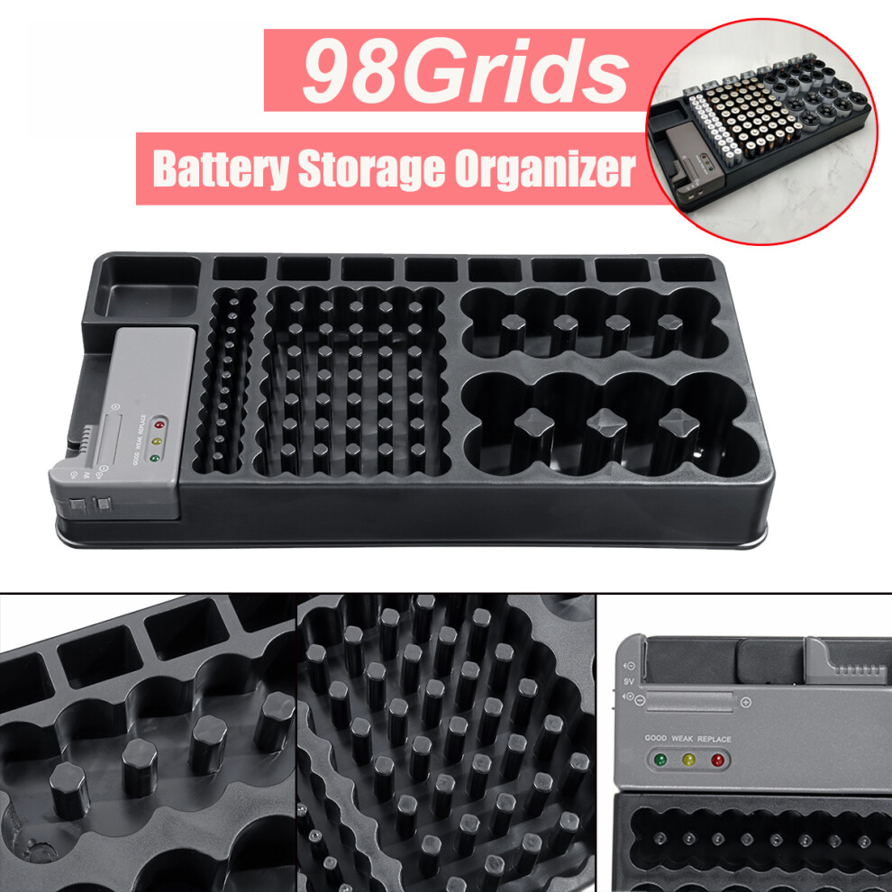 New 98Grids Battery Organizer Storage Holder With Removable Battery Tester Case 623414395779